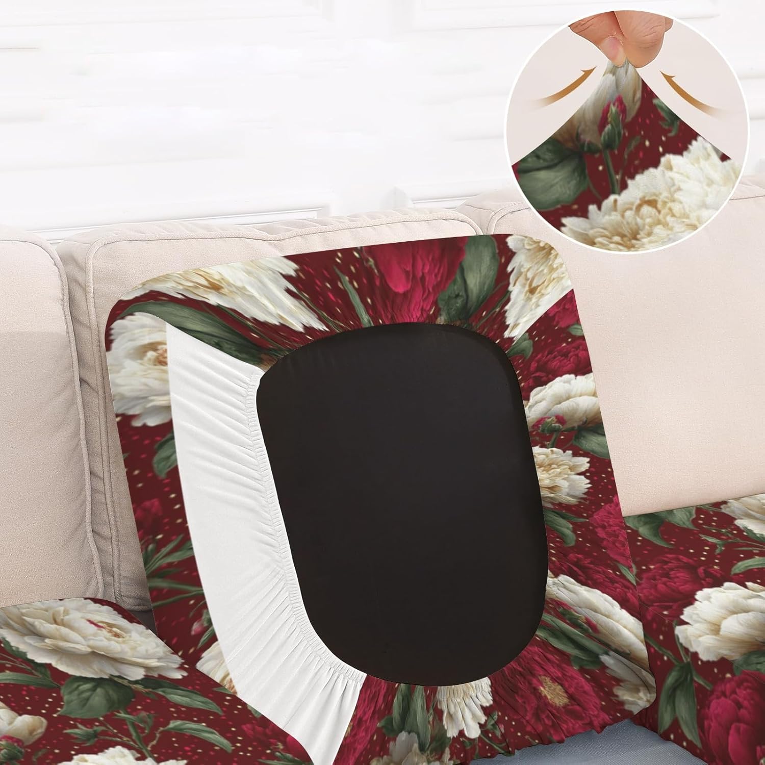 White Peony Gold Loveseat Covers Couch Covers for 2 Cushion Couch, 2-Piece Stretch Sofa Slipcovers Anti-Slip Washable Furniture Protectors for Dogs Pets