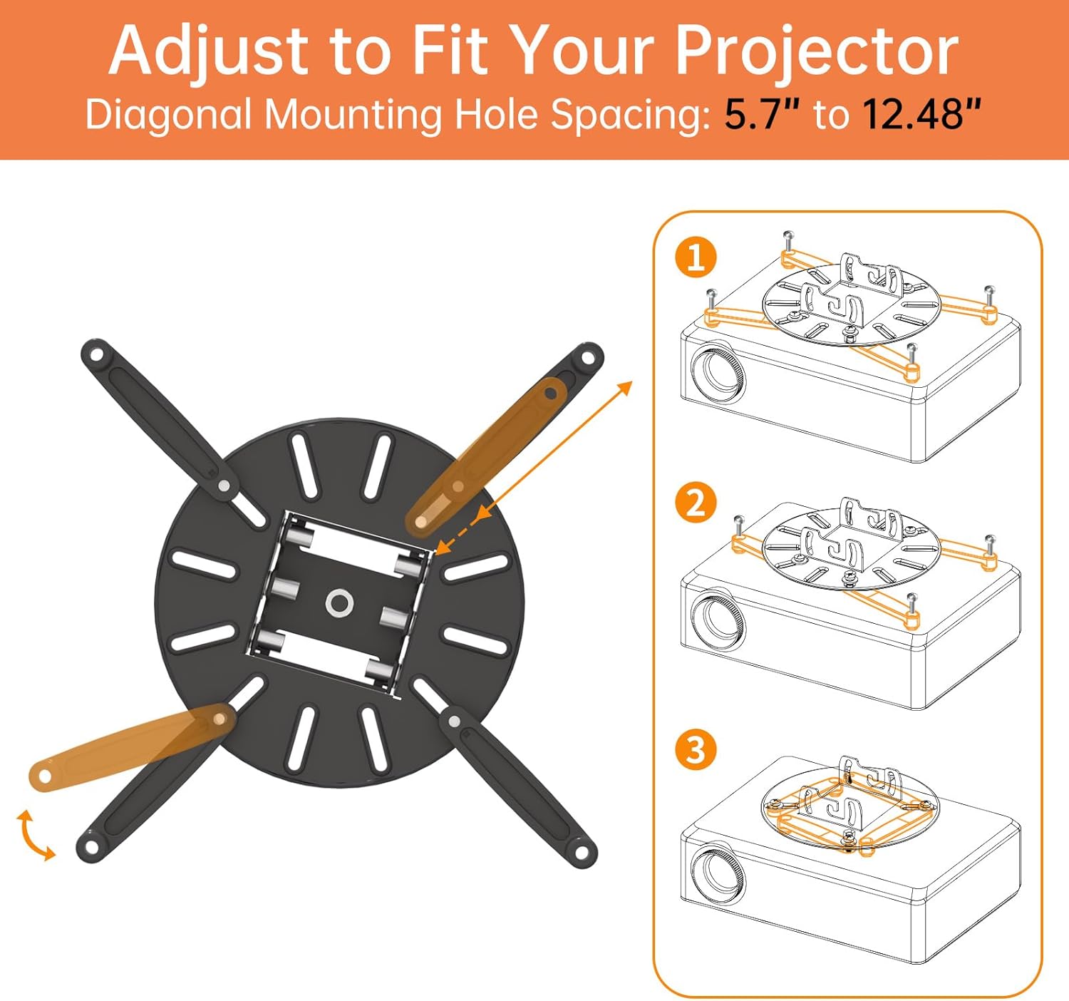 JOY worker Universal Projector Ceiling Mount Wall Bracket Holder Fits Flat or Sloped Ceiling Height Adjustable with Extendable Arms for Home and Office Projector