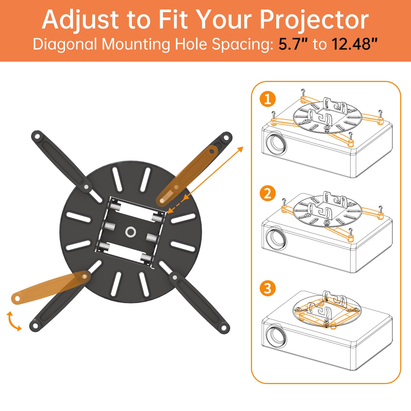 Soporte de pared universal para proyector, se adapta a techo plano o inclinado, altura ajustable con brazos extensibles para el hogar y la oficina 5