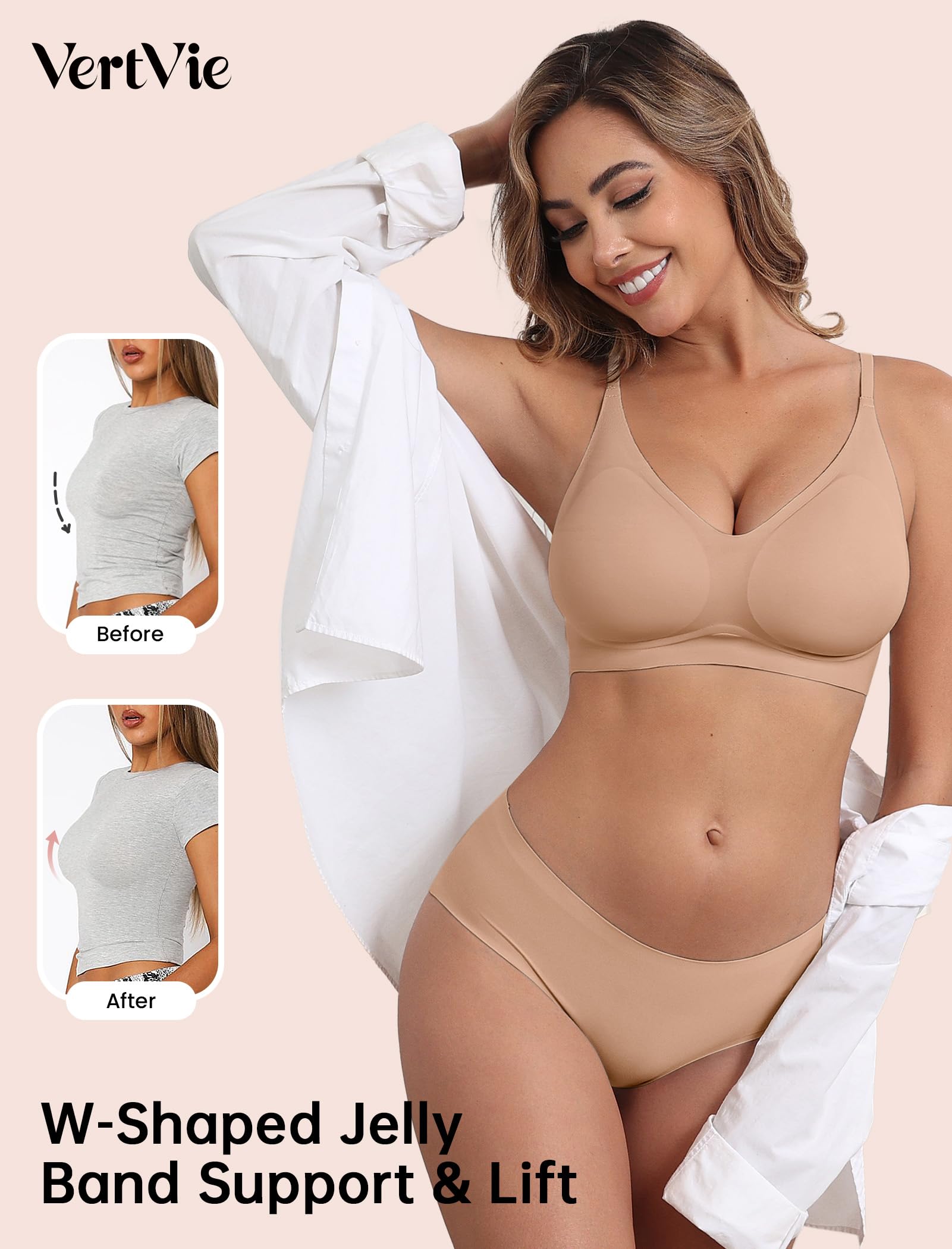 Vertvie Brasier sin Costuras para Mujer, sin Aros, cómodo, Push up, Suave y sin Varillas, Cobertura Completa, Brasier Deportivo Diario