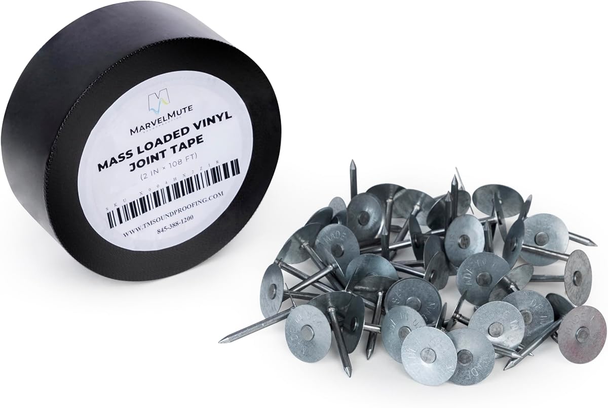 Mass loaded vinyl installation Kit - 100 Wide Cap Nails with One Rolll Seam Tape for Mass-loaded vinyl installation