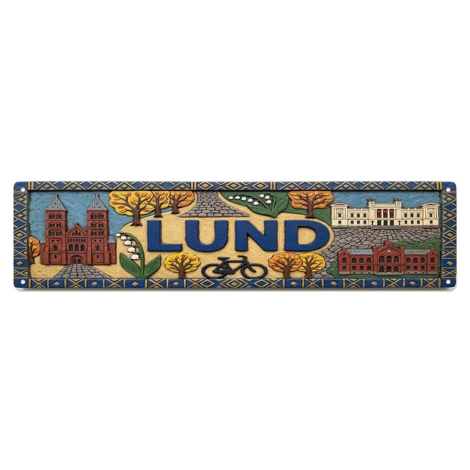 Gead 4X16inch Style Vintage Lund Sweden Flag Pattern Metal Tin Sign