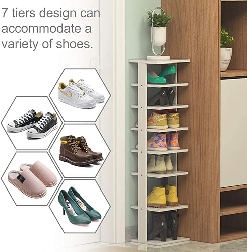Miniatura 6 de Estante vertical de madera para zapatos, torre de almacenamiento de zapatos de 7 niveles, soporte de almacenamiento de zapatos de entrada, estante