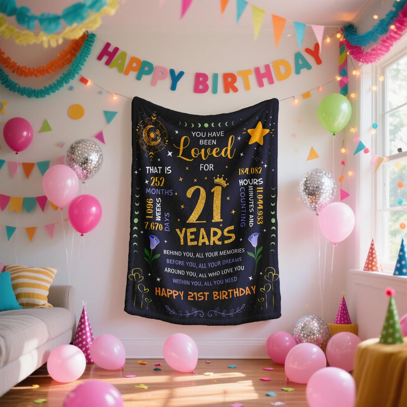 21st Birthday Gifts for Her, 21st Birthday Decorations Blanket 60"x50", 21 Year Old Birthday Gifts for Her Female Girl, Happy 21st Birthday - Image 4
