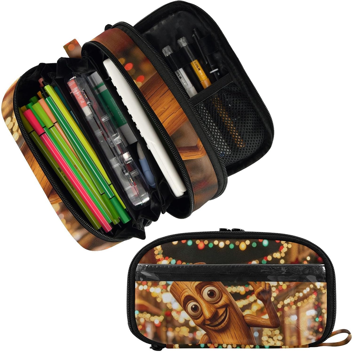 ALAZA Brainrot Tung Tung Tung Sahur (7) Large Capacity Pencil Case, Aesthetic Stationery Organizer Bag with Clear PVC Window, High Capacity Pen Pouch with Dividers for School Office Travel image 2
