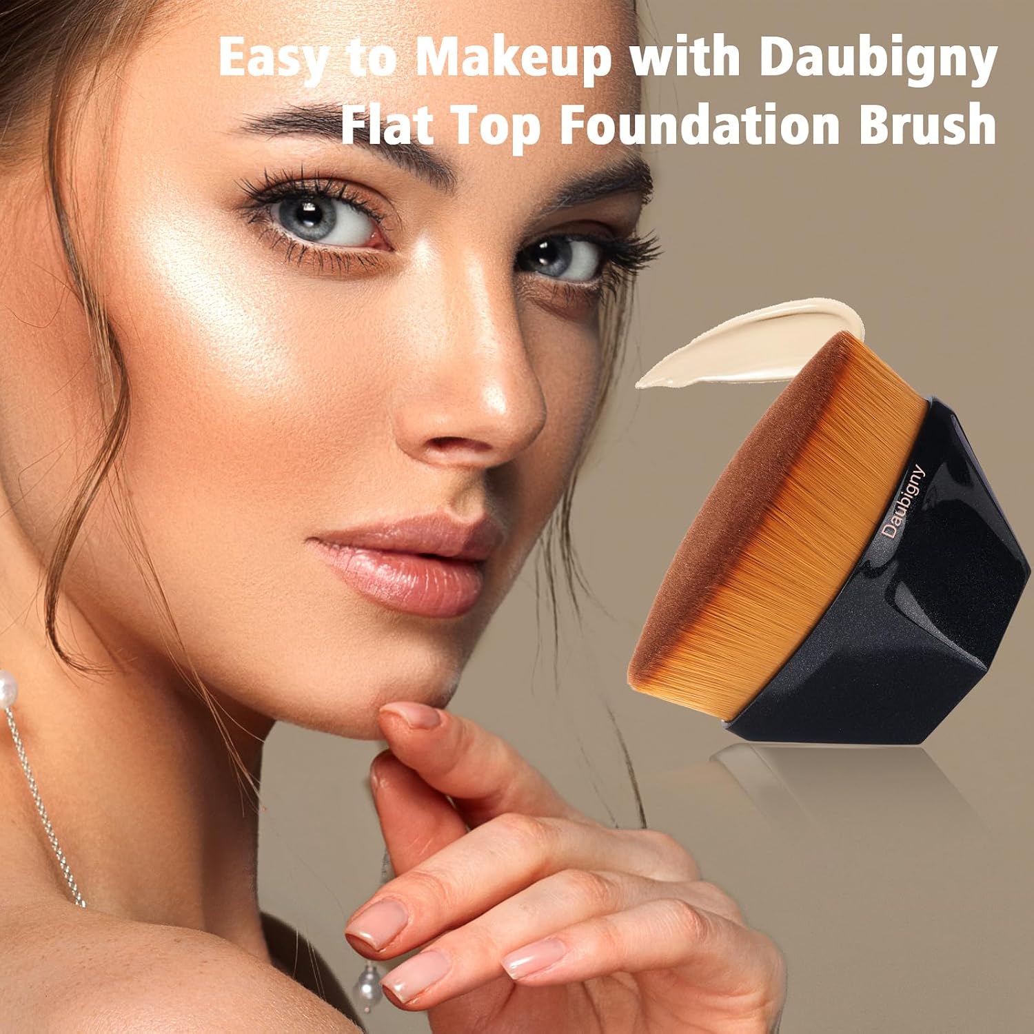 Foundation Makeup Brush For Self Tanner Flat Top Kabuki Hexagon Face Blush Liquid Powder Foundation Brush for Blending Liquid, Cream or Flawless Powder Cosmetics with Bonus Protective Case (Black)