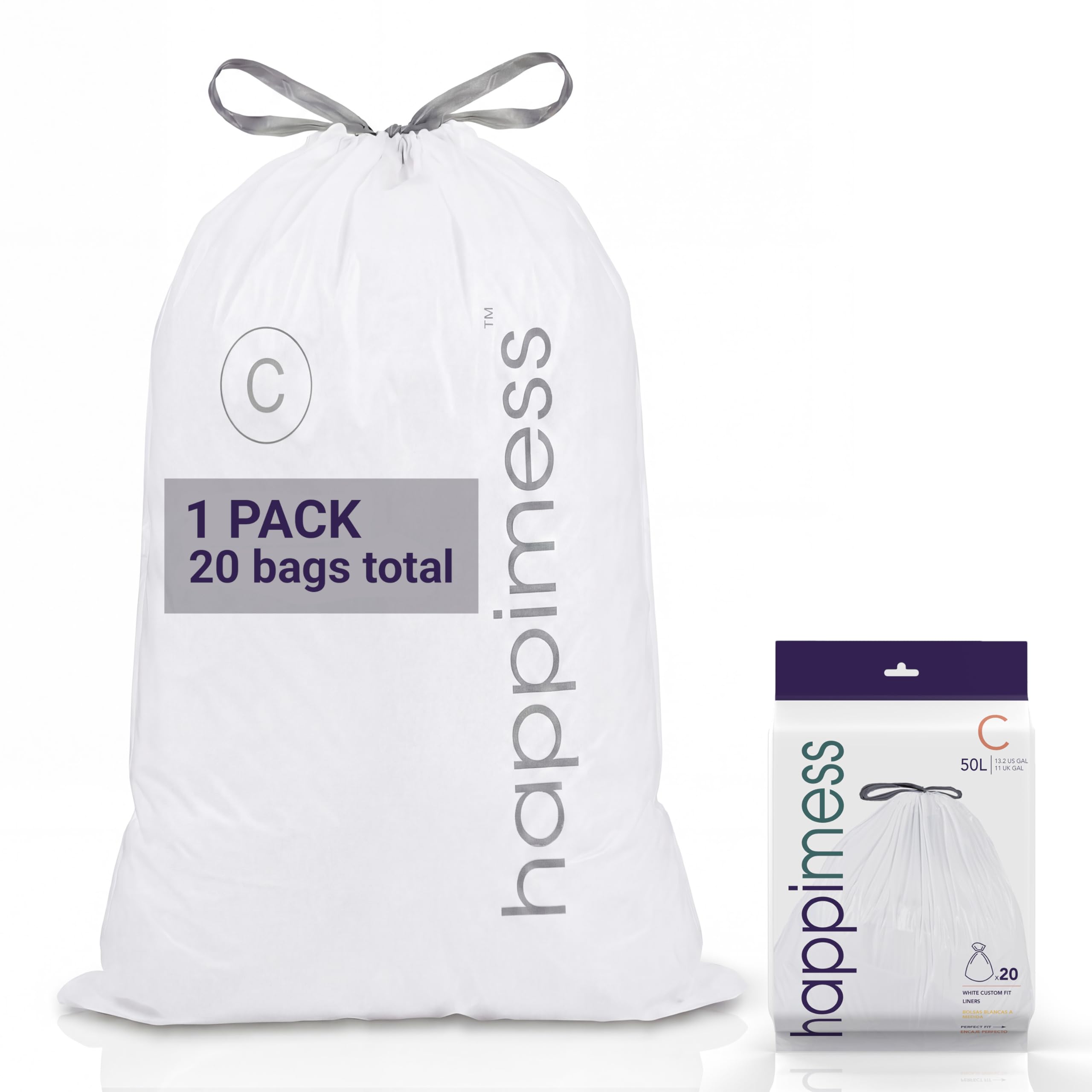 happimess White / 20 Count (Pack of 1) / 13.2 gallons Trash Bags