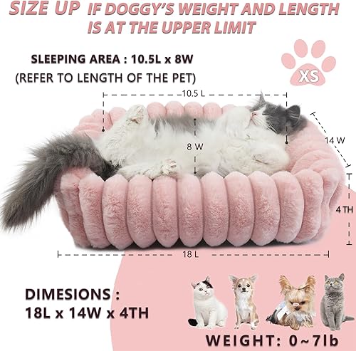 Miniatura 3 de Pink Doggie Beds for Extra Small Dogs Washable,Rectangle Tiny Pet Bed With Sides for Puppy and Kitten,Soft Plush Calming Couch Sofa,Comfy Fluffy