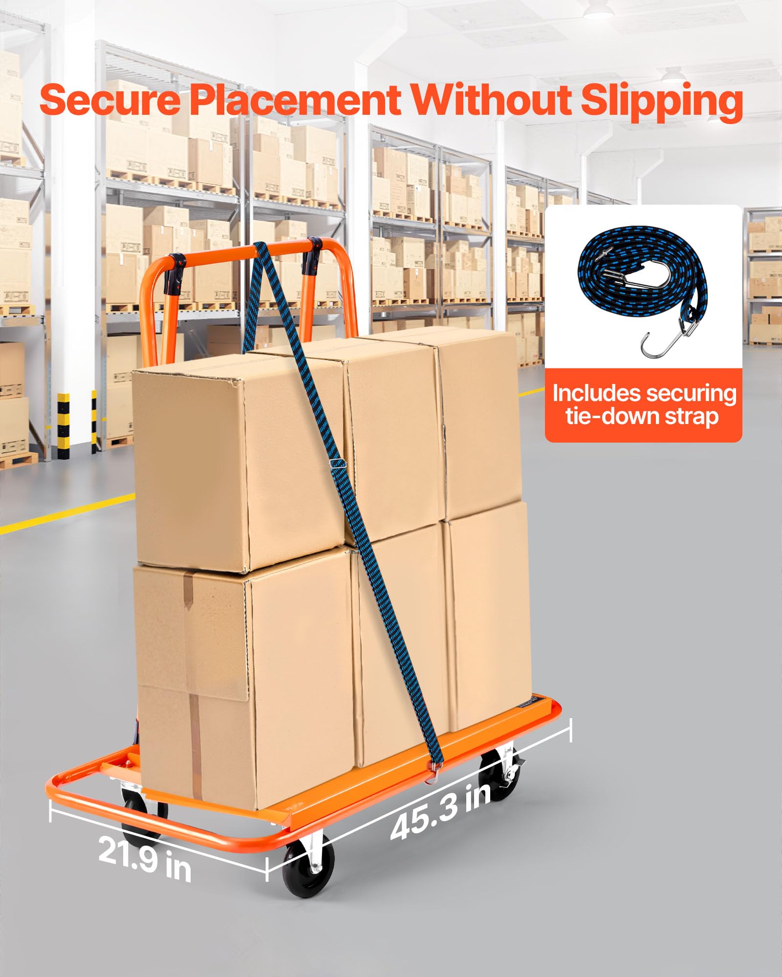 VEVOR Carrello per Pannello Cartongesso, Carico 816 kg in Acciaio con Ruote Girevoli, Durevole e di Lunga durata, Carrello con Cinghia di Fissaggio per Compensato, Cartongesso, Vetro, Arancione