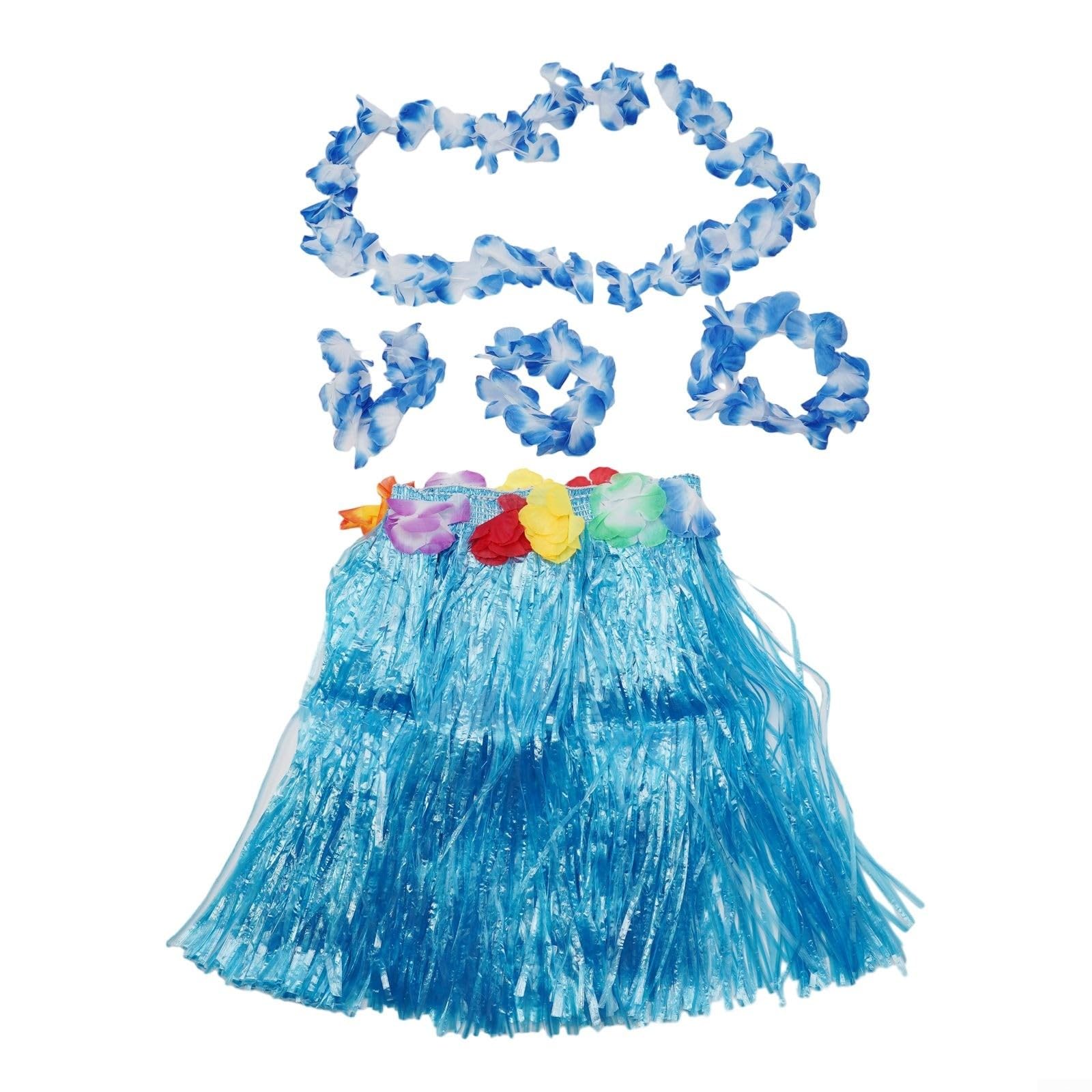 GeRRiT Hawaiian Skirt Home Party Elastic Hula Dancer Grass Skirt for Kids, Women Lady Hawaii Luau Party Beach Dance Summer Party Decorations (Blue)