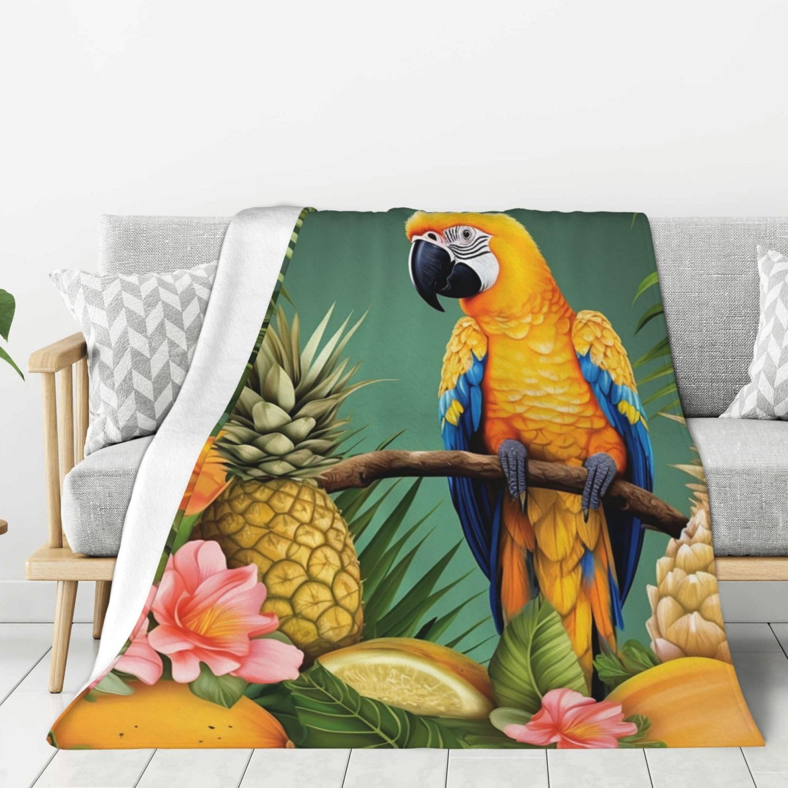 Couverture polaire anti-frissons légère et douce motif perroquet