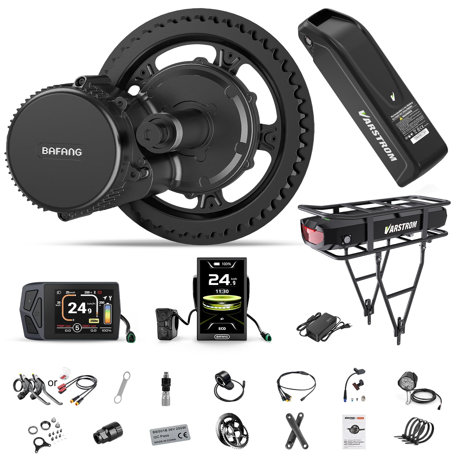 BAFANG 48V-75OW Moteur Central Kit Conversion de vélo électrique BBS02B | Batterie (optionnelle) et Affichage LCD pour Les boîtiers de pédalier de 68 73 et 100 mm