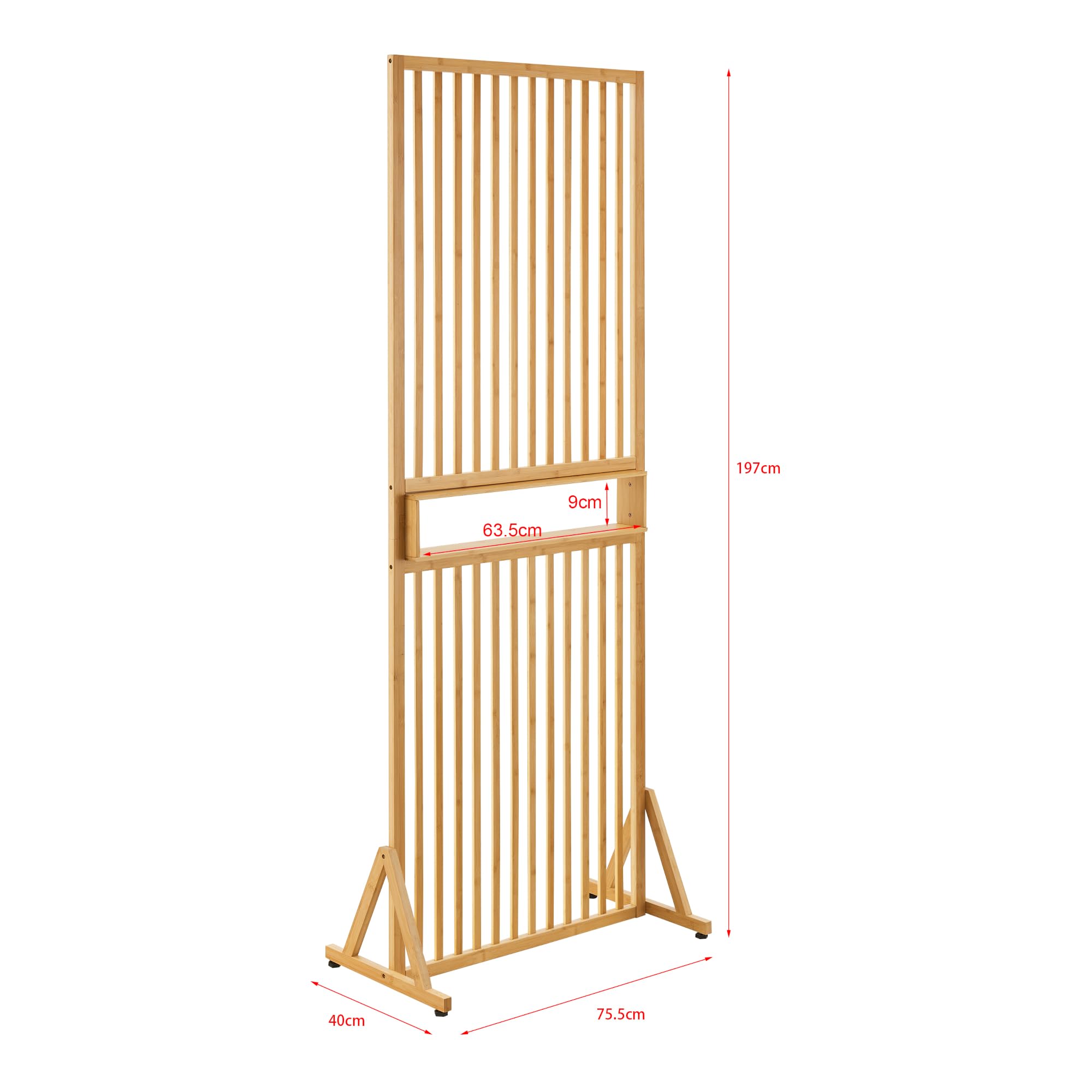 [en.casa] Pannello Divisorio per Spazi Interni Frangivista Decorativo in Bambù con Scomparto Portaoggetti Struttura a Griglia Schermo Divisore 197 x 75,5 cm