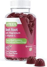 Viteey Beet Root Gummies with Magnesium & Vitamin C - Beetroot Supplement for Heart Health, Blood Pressure Support - Vegan, Gluten-Free - 60 Count