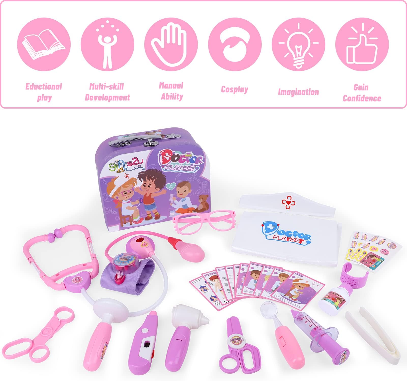 Gifts2U Doctor Kit for Kids, 28 Pieces Pretend Play Educational Toy Doctor Kit, Medical Kit with Sethoscope Doctor Playset for for Girls Ages 3-6