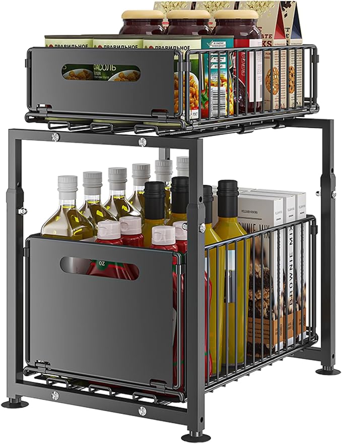 YunNasi Organizador de Cocina Metálico 2 Niveles Extraíble (Negro)
