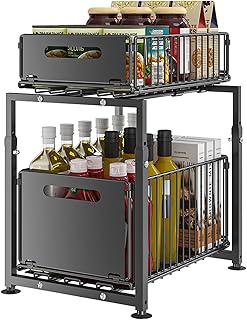 YunNasi Organizador de Cocina Almacenamiento bajo Fregadero de Metal Organizador 2 Niveles Extraíble Estante para Especi...