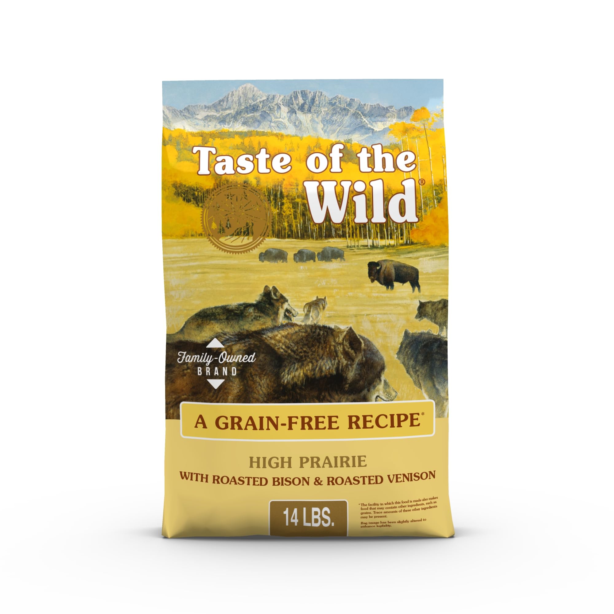 Taste of the Wild High Prairie Canine Grain-Free Recipe with Roasted Bison and Roasted Venison Adult Dry Dog Food, Made with High Protein from Real Meat and Guaranteed Nutrients and Probiotics 14lb