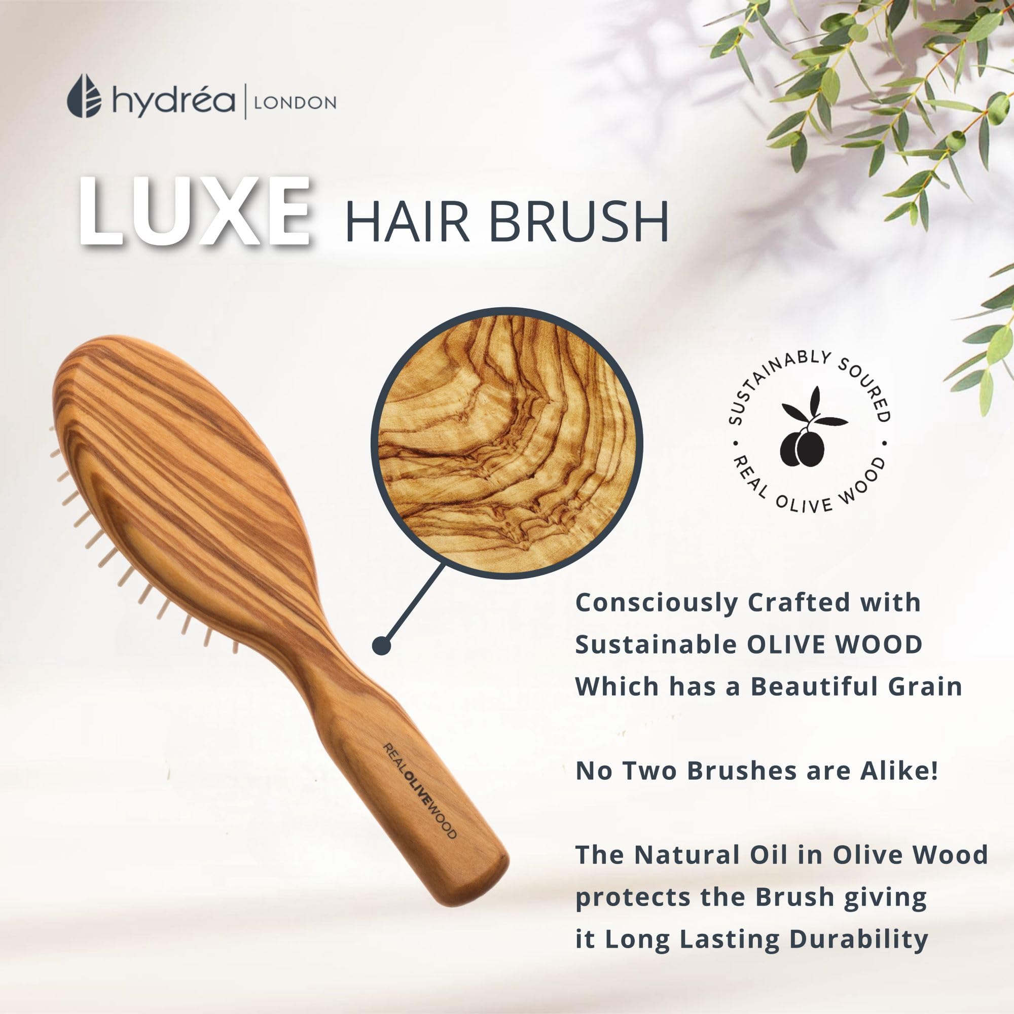 Olive Wood Antistatic Hair Brush with Olive Wood Teeth - Travel Size 17cm