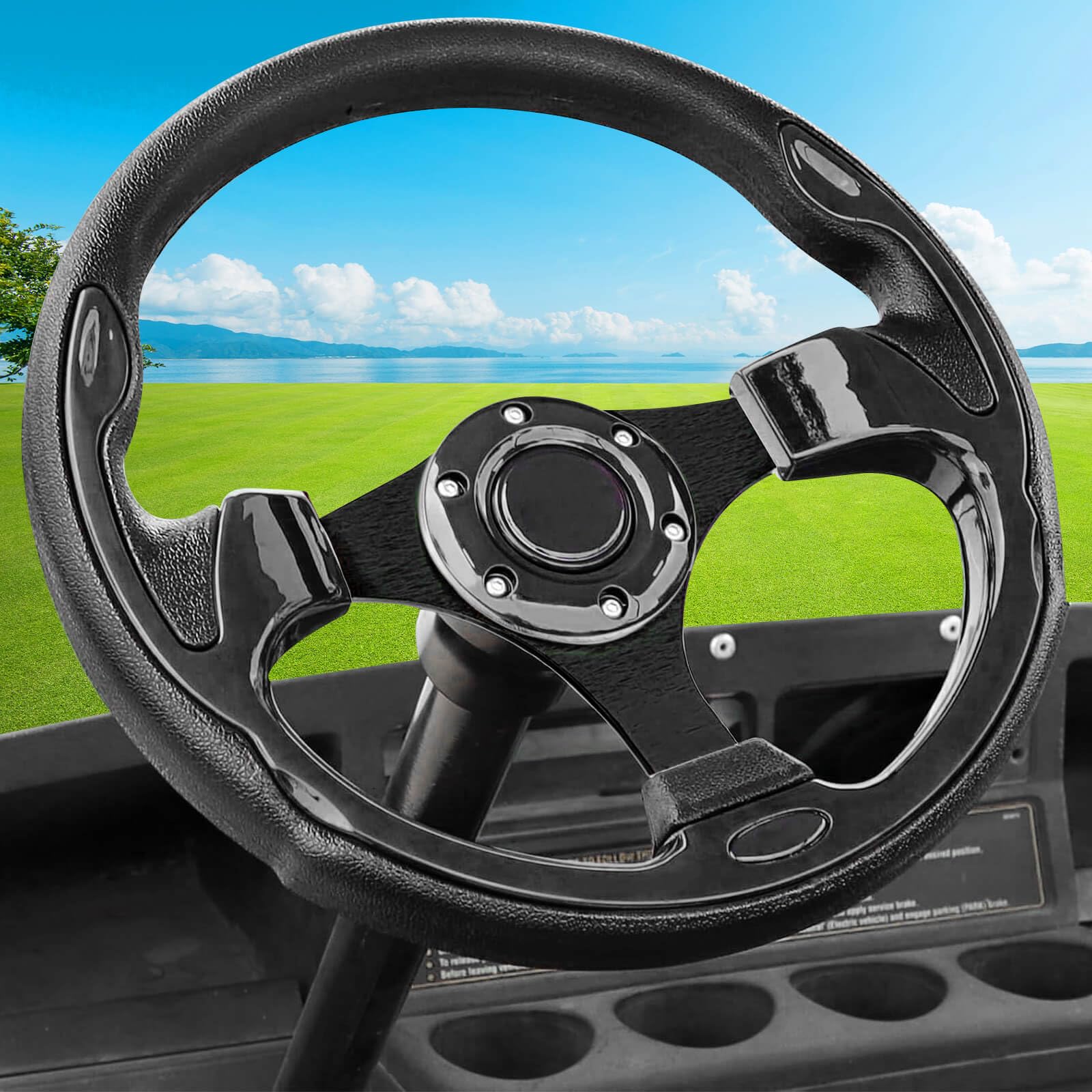 Golf Cart Steering Wheel fit EZGO RXV & TXT, Club Car DS, Club Car Precedent Tempo, Yamaha Golf Carts(Steering Wheel Black)