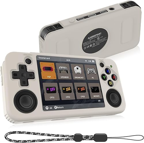 Compatible con RG35XX H Retro consola de juegos portátil, funda protectora de silicona suave para RG35XX H con cordón, color blanco