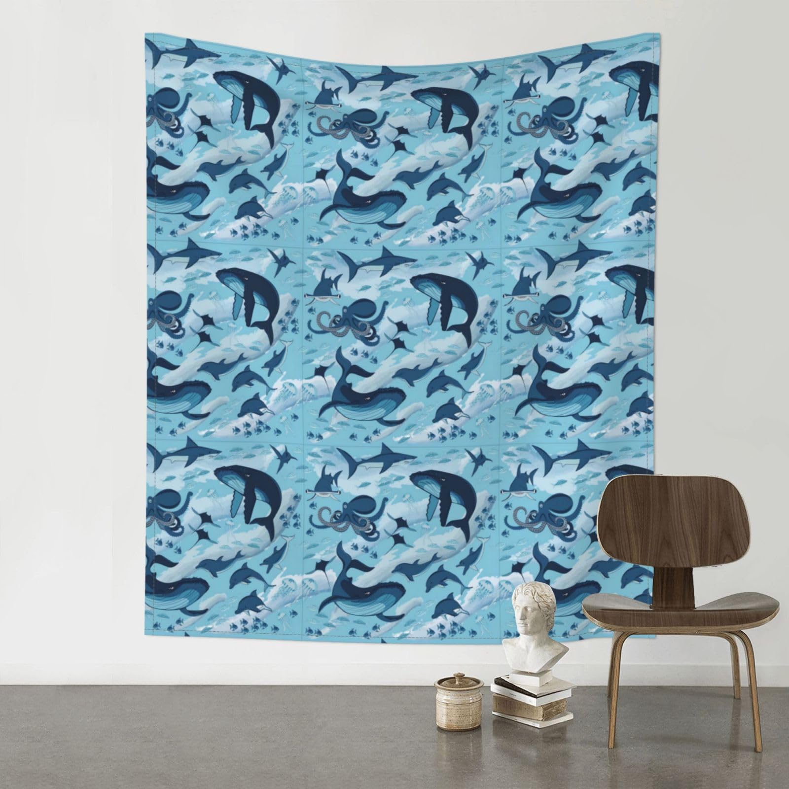 WHJSHOP Fish and Octopus Prints Original Wall Tapestry 60x51in – Boho Throw Blanket for Dorm Decor, Beach Picnic, & Bedroom Layering