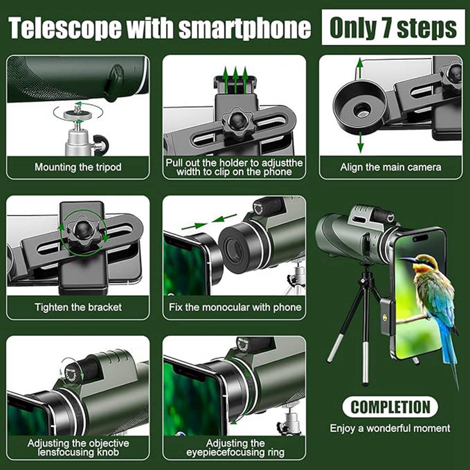 Monocular 12x50 con Tripod e Adattatore Smartphone per Avventura - Dettaglio