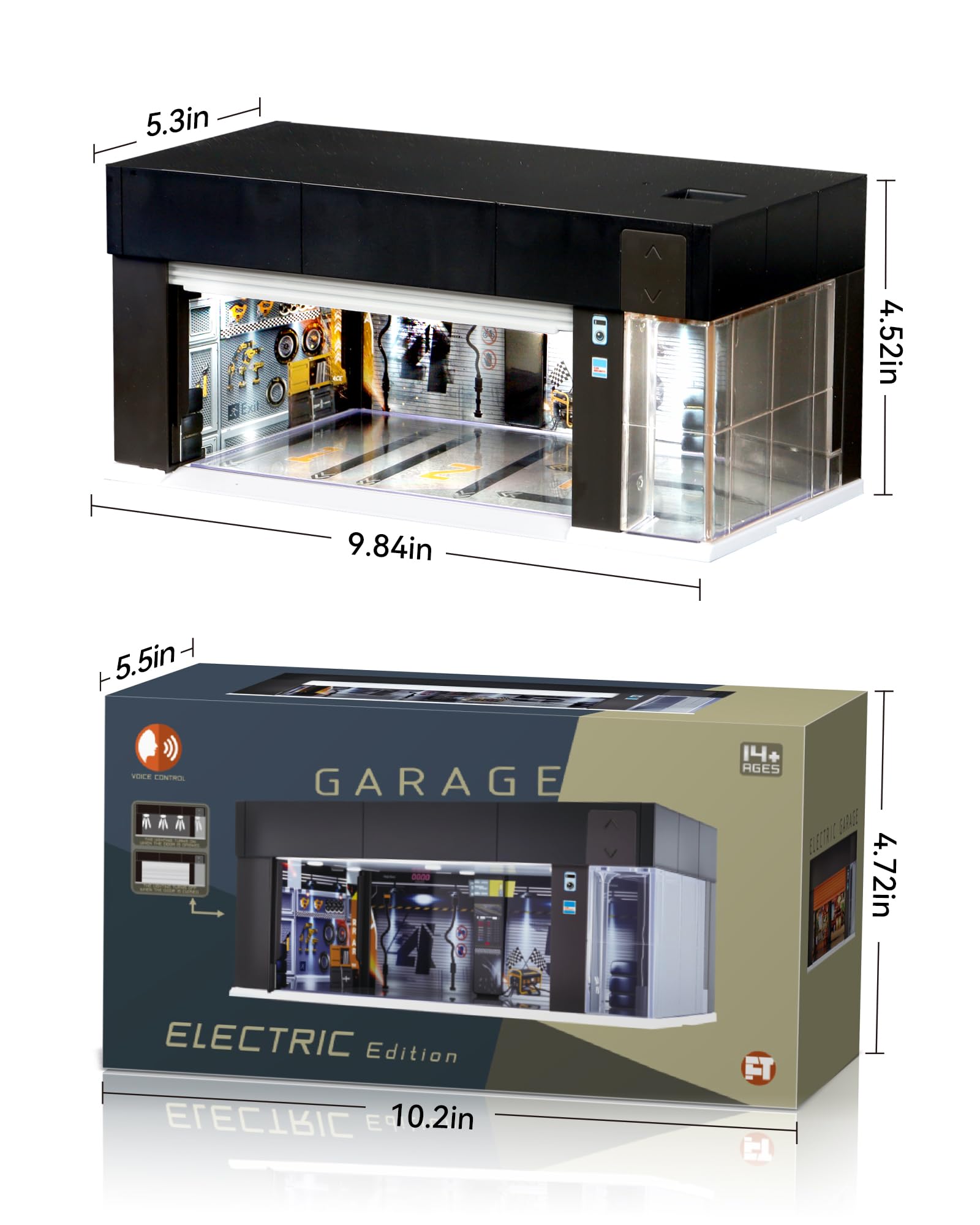 1/64 Garage pour Hot Wheels Stockage, Empilable Vitrine électrique avec Commande Vocale Lumière LED, 3D Scènes 3 Remplaçables Parking Diorama pour Voiture Diecast (Noir)