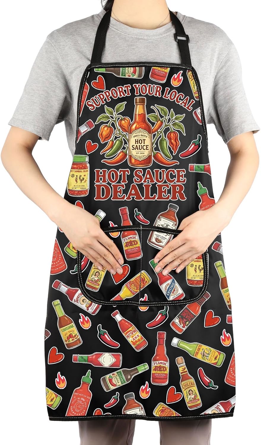 G2TUP Hot Sauce Apron Chili Sauce Gifts Spicy Pepper Apron Support Your Local Hot Sauce Dealer Gifts image 4