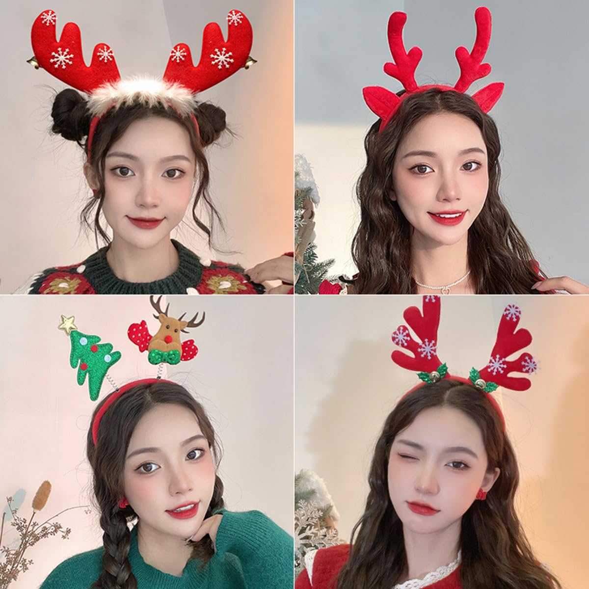 Red Deer Antlers Headband - Christmas Snowflake Head Bopper Hair Decoration Winter Holiday New Year Party Funny Deer Antler Headband for Women & Girls Accessory Gift 1PCS image 5
