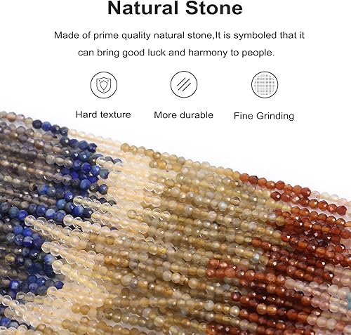 Miniatura 2 de FONNEY 160 cuentas de piedras preciosas naturales facetadas de 0.079 pulgadas para la fabricación de joyas, cuentas de peridoto Rondelle multicolor,