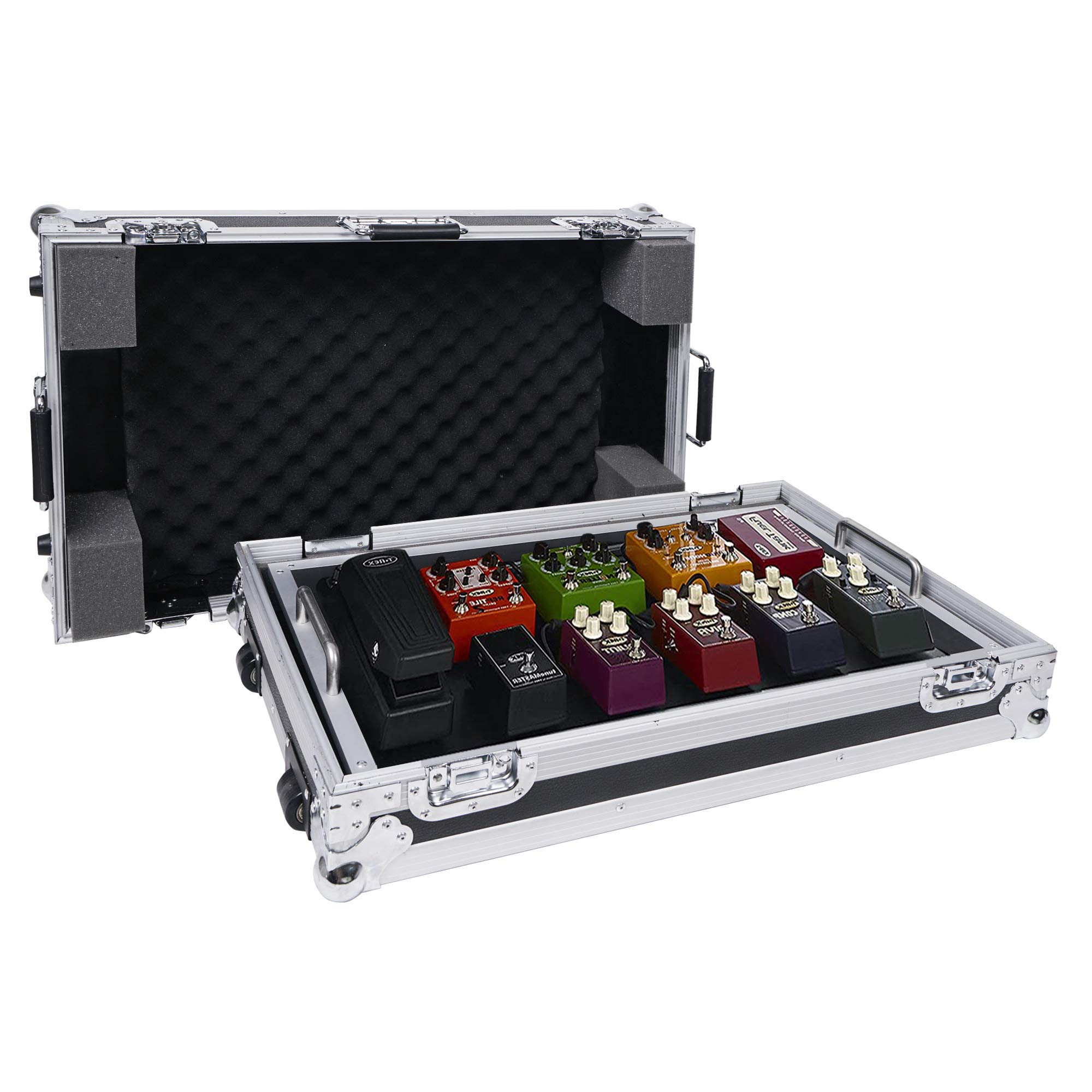 Sound Town Guitar Pedal Board Case w/Wheels, Tape Fastener and High Density Foam, ATA Road Case, Interior: 26'' x 16