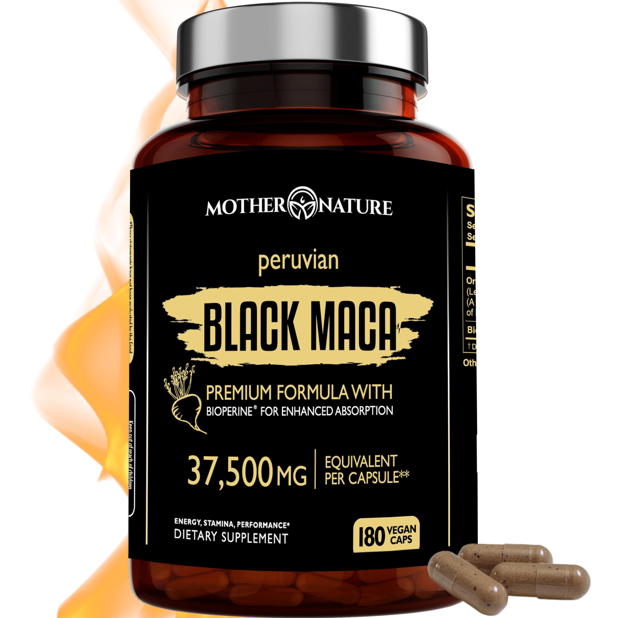 Black Maca Root 50:1 Extract 37,500mg – 180 Capsules Organic Peruvian Maca Peruana Supplement for Men | High Potency Energy, Mood & Performance Support | Vegan, Non-GMO