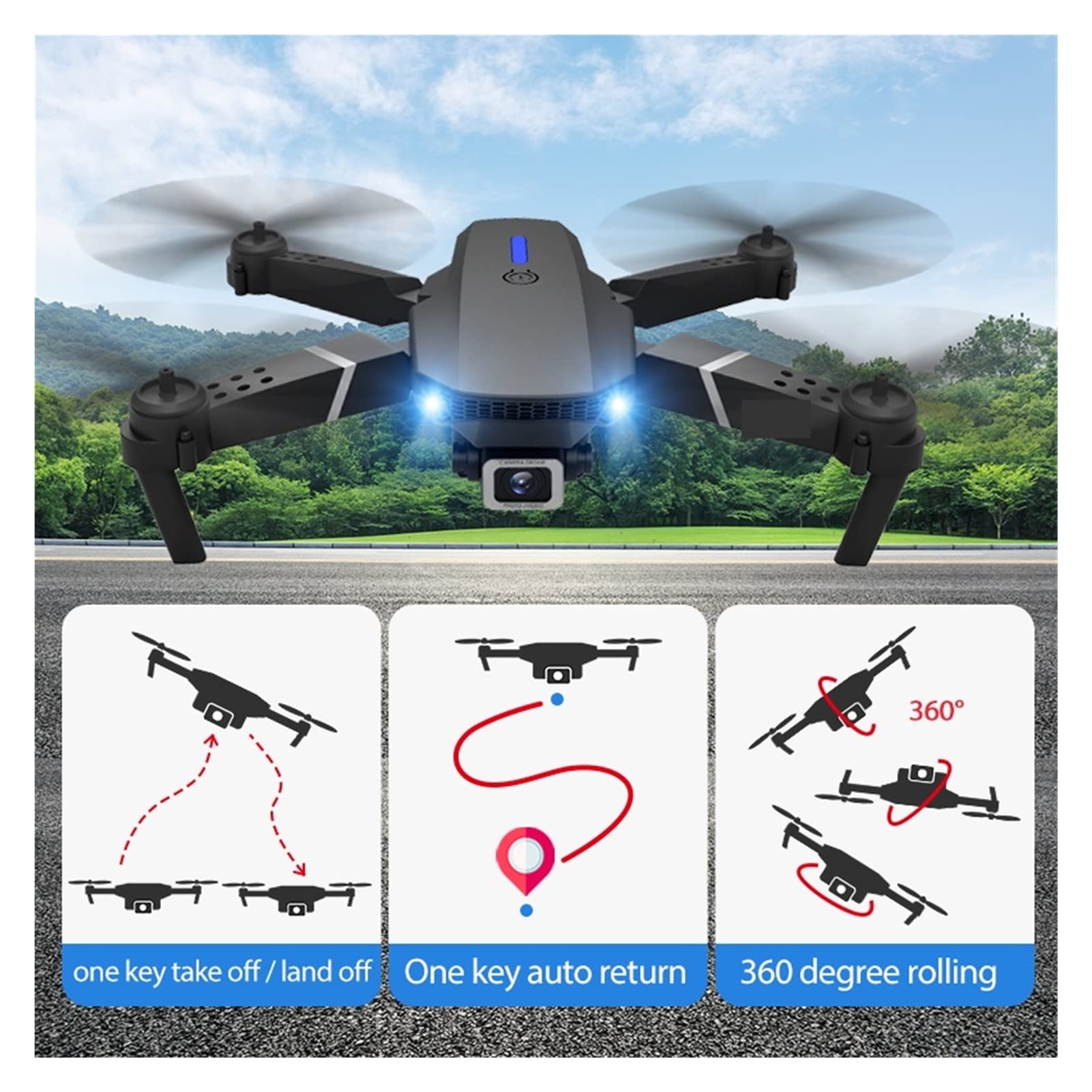 Drohne Drohne RC Quadrocopter mit Hindernisvermeidung 1080P 4k WiFi Höhe halten RC Mini Drohne FPV Dual Kamera Drohnen One Key Abheben / Landen (Farbe: DualCam 4K 3B Taschengröße: 1) (Dualcam 4k 3b