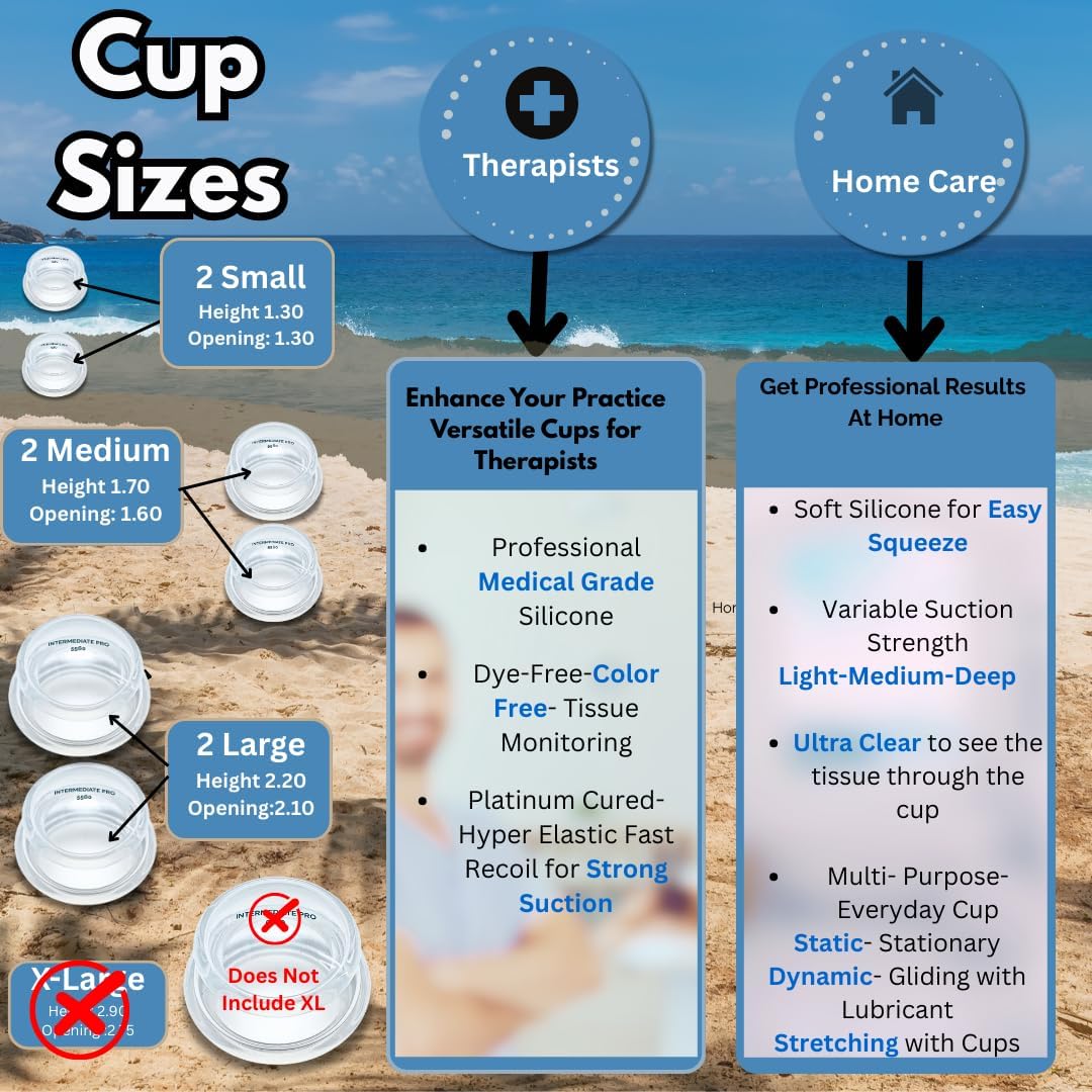 Cupping Warehouse Supreme 6 Intermediate Pro 5560 Silicone Cupping Set – 6 Cup Massage Therapy Kit for Beginners – Medical-Grade, Soft Cups for Pain Relief, Cellulite Reduction & Body Sculpting