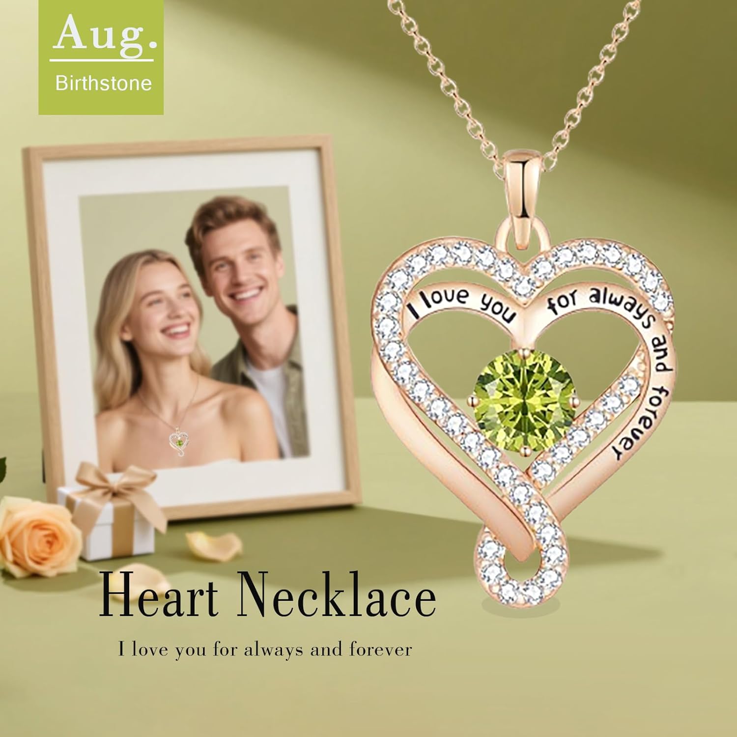 Birthstone Heart Necklaces for Women, Infinity Pendent S925 Sterling Silver Jewelry for Women, Wedding Anniversary, Birthday Mother’s Day Gifts for Mom, Mother, Wife, Girlfriend - Image 2