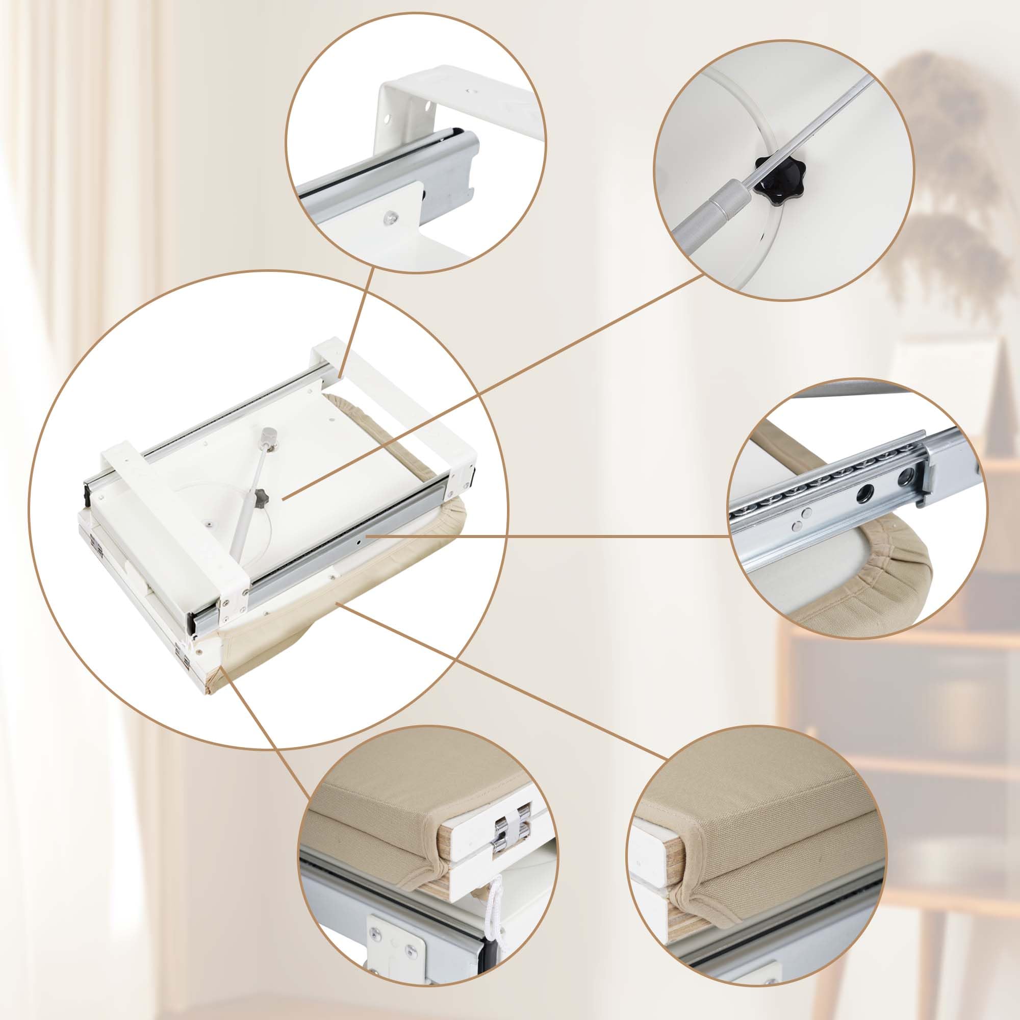 Bügelbrett Bügeltisch Station 82x31cm, Klappbar Bügelbretter Station Ablage Drehbar Dampfbügeltisch Brett mit Ausziehbar Bezug Tuch Höhenverstellbar - Beige | Ausziehbares Bügelbrett, platzsparend, Schublade, 82 x 31 cm, mit hitzebeständiger Schiebe-Press