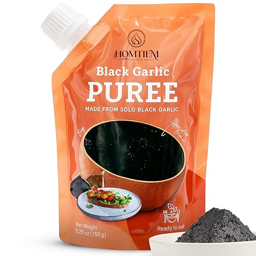 Homtiem Puré de ajo negro de 5.29 oz (hecho de ajo negro solo 100%), ajo negro entero fermentado durante 90 días, sin OMG, alto en antioxidantes,