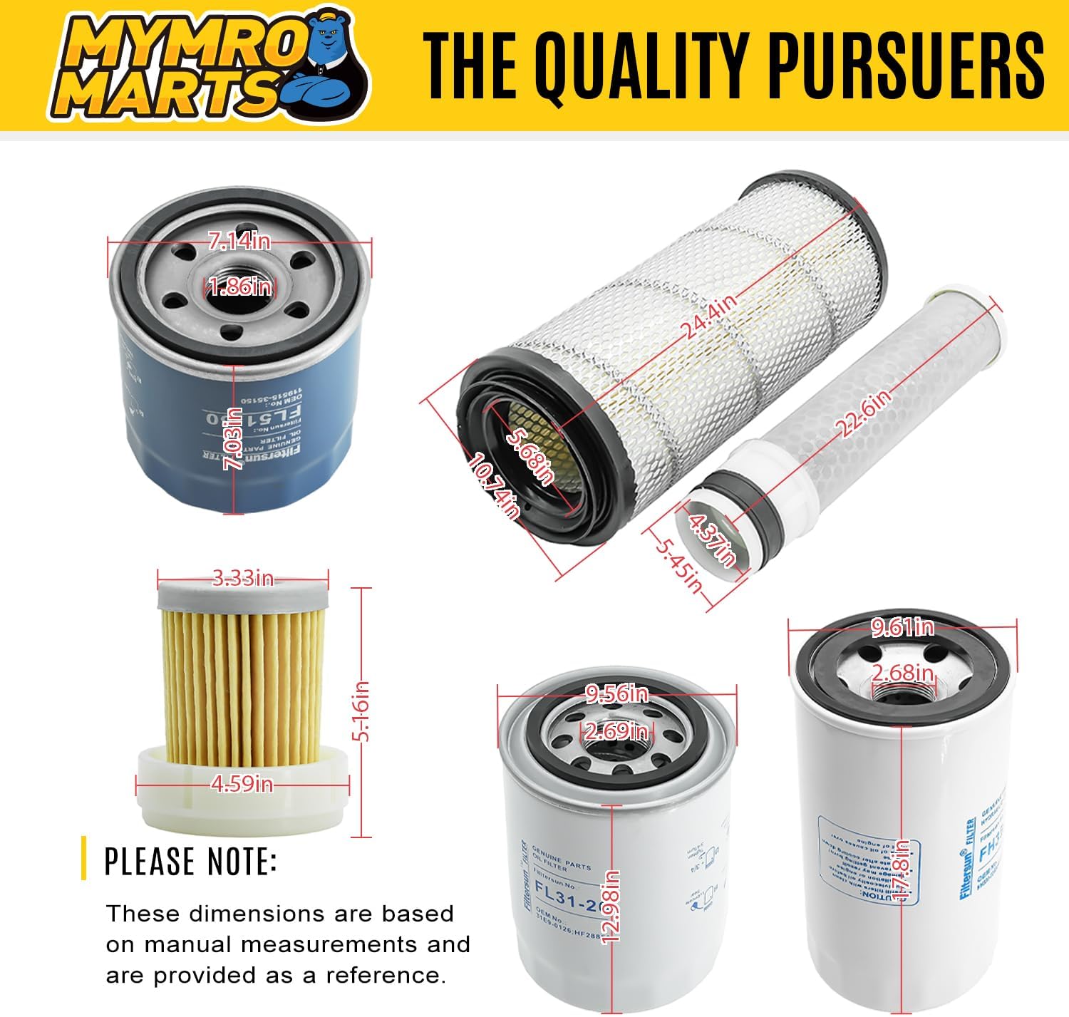 Maintenance Filter Kit Compatible With Mahindra 1626 HST L3 1.3L 1318CC 80.4CID MAM0117 Oil Filter 9806000001 Fuel 10400511200 Outer Air 19690531100 Inner Air 19682581000 Transmisson 19642509000