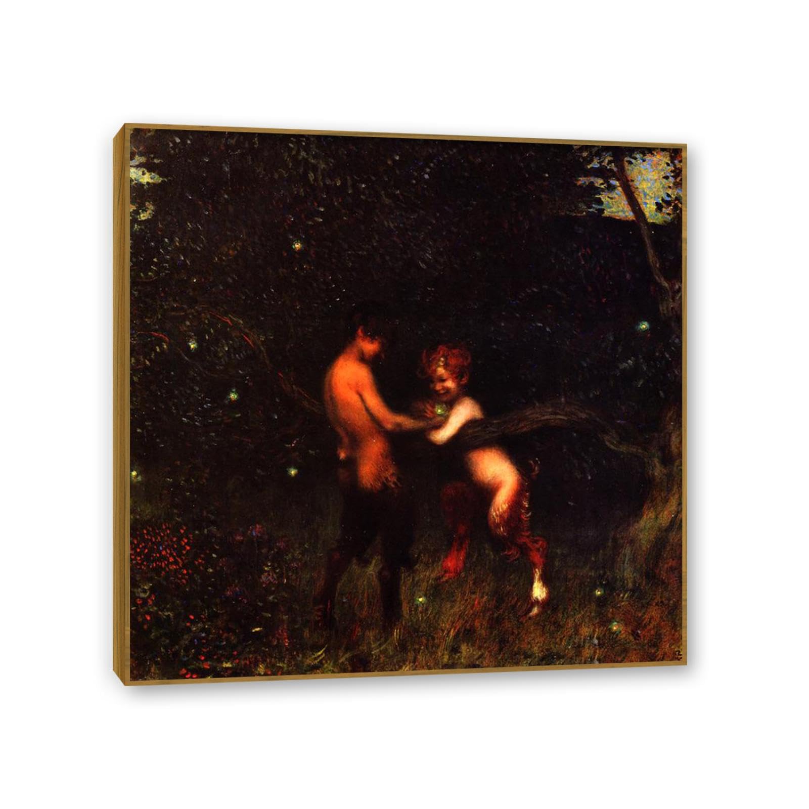 Hau3sh3a Franz von Stuck Wall Art Print Glow Worms Famous Giclees Franz Stuck Picture Artwork Wall Decor for Living Room Bathroom Office 30x30cm(12x12in) Teak frame