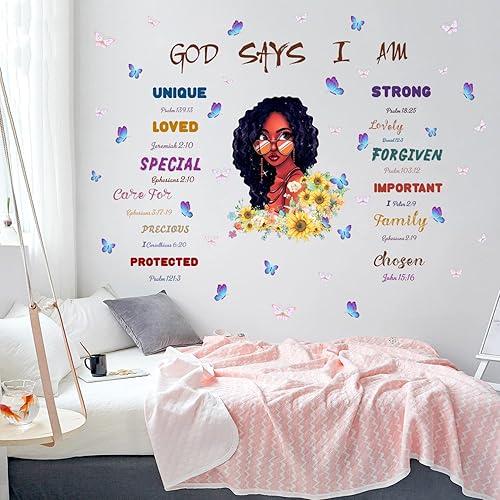 Miniatura 4 de Calcomanías de pared inspiradoras para niña negra, calcomanías de pared para dormitorio de niñas, citas motivacionales, calcomanías de pared con