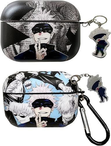 Funda para auriculares de anime Satoru Gojo TPU IMD a prueba de golpes con llavero para Airpods Pro, color negro