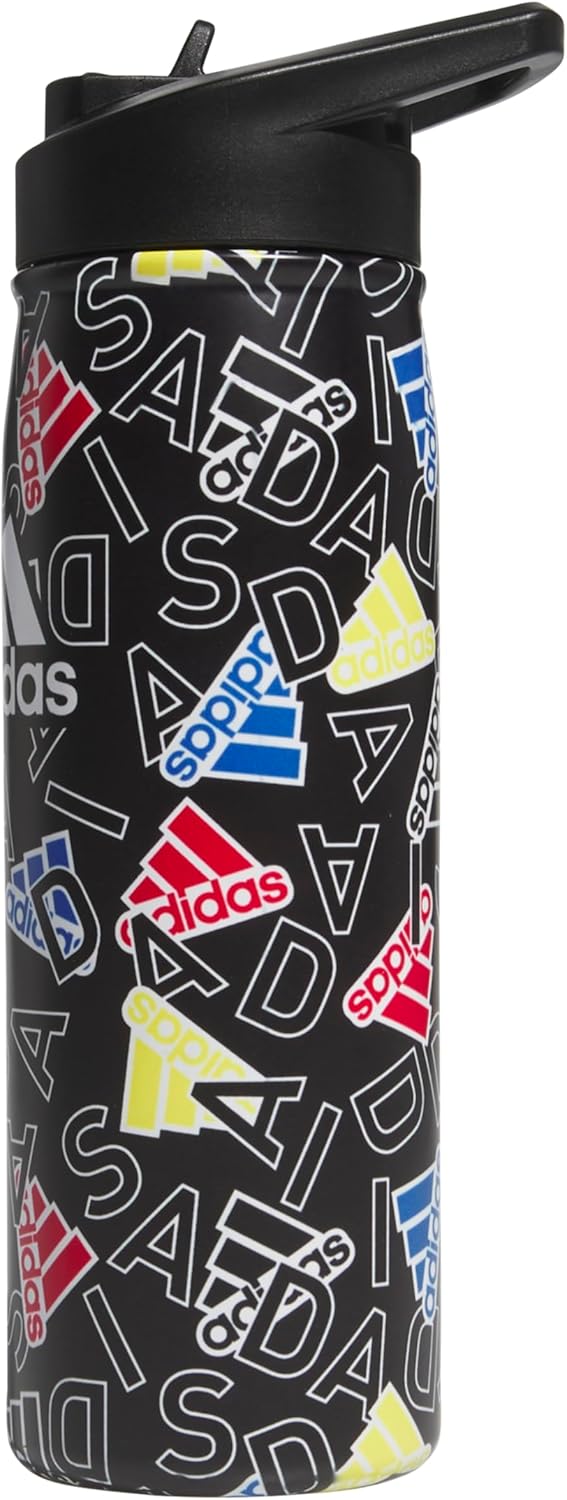 adidas Stainless Steel Metal Water Bottle 20 oz (600 mL) Straw Lid