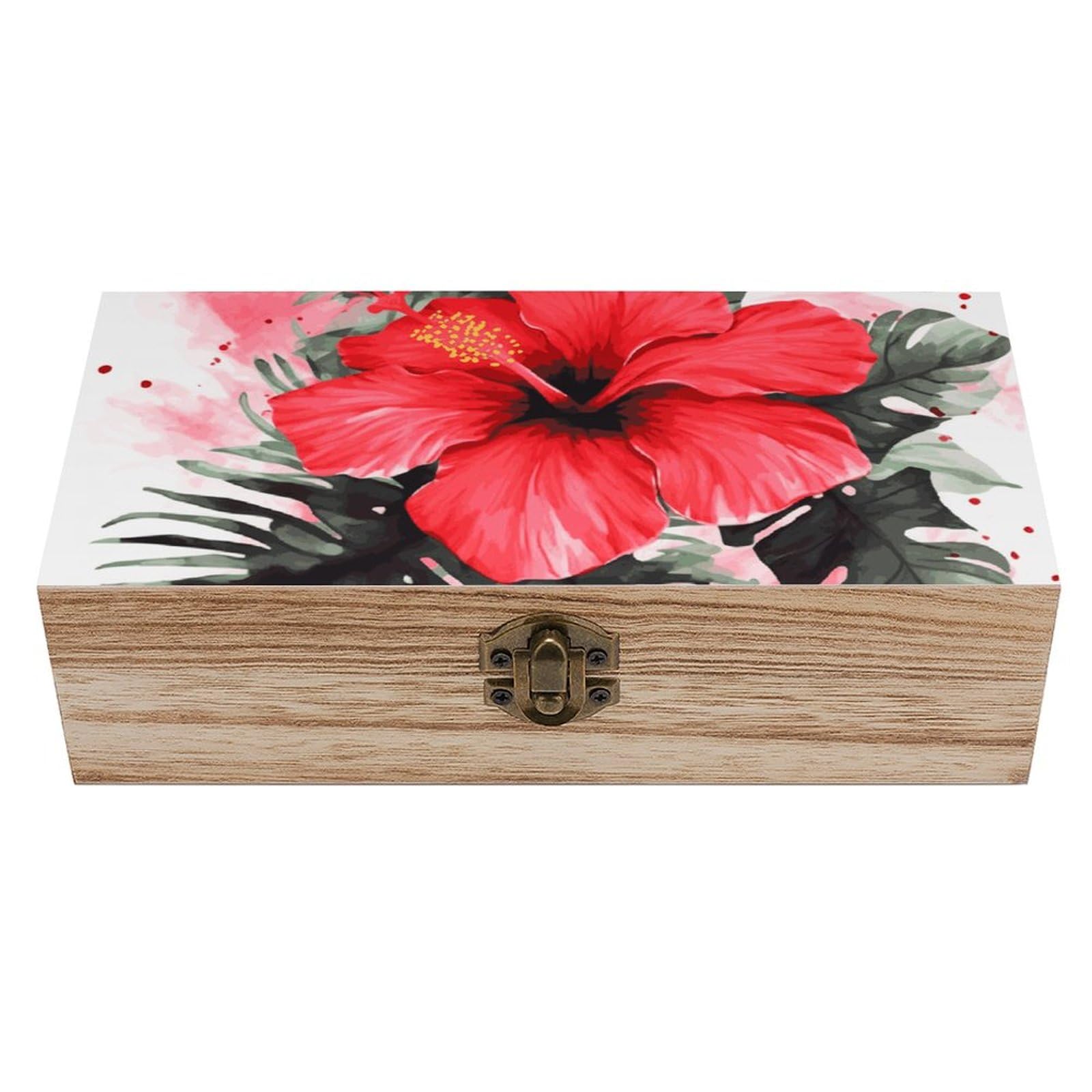 Boîte en bois rouge hibiscus, le cadeau parfait pour ranger les souvenirs