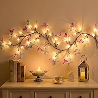 Vista 1 de Willow Vine Light with Butterfly 48LED 5.9FT Enchanted Wall Decoration Vine Lights 8 Light Modes for Indoor Home Wall Decoration(Warm White)