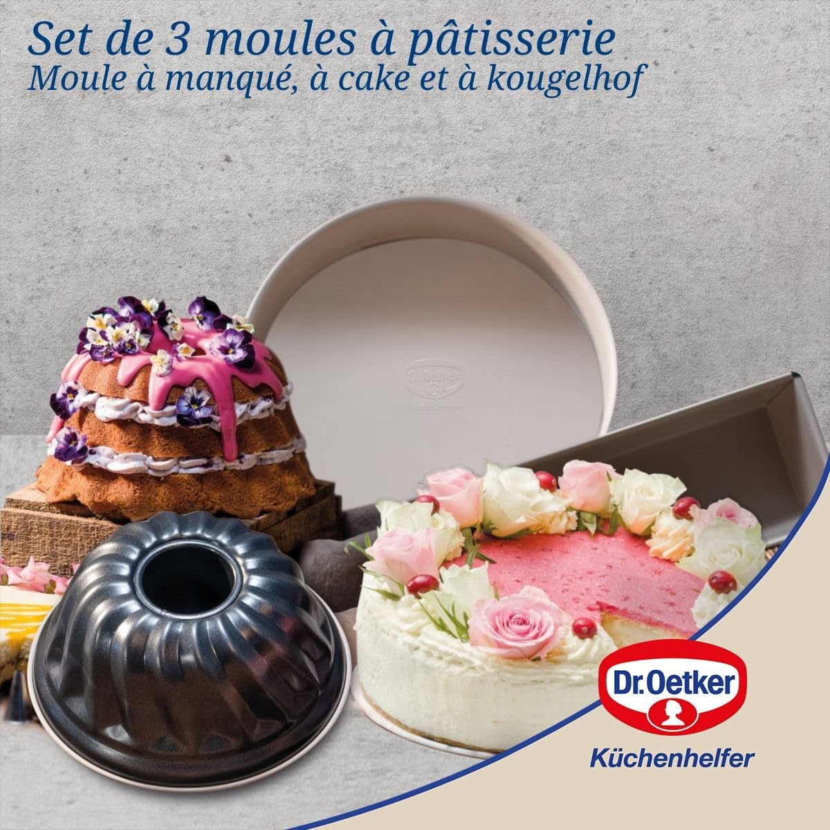 Dr Oetker 9331150 - Set di 2 stampi per pasticceria, stampo per dolci, stampo per dolci, stampo per torta, stampo per torte, stampo per pane, stampo per kouglof, antiaderente, acciaio, ceramica