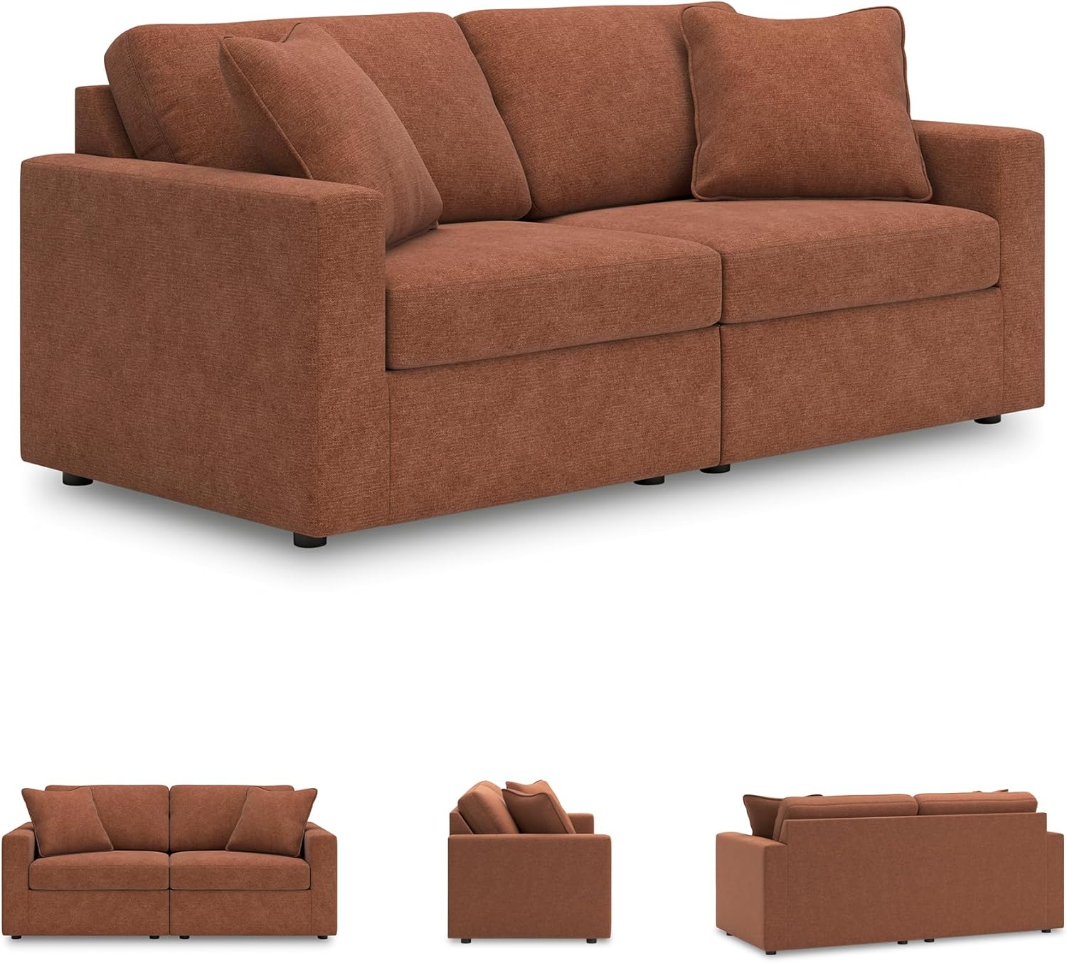 Signature Design by Ashley Modmax Modern Modular Stain Resistant 2-Piece Loveseat with Removable Covers and 2 Accent Pillows, Orange