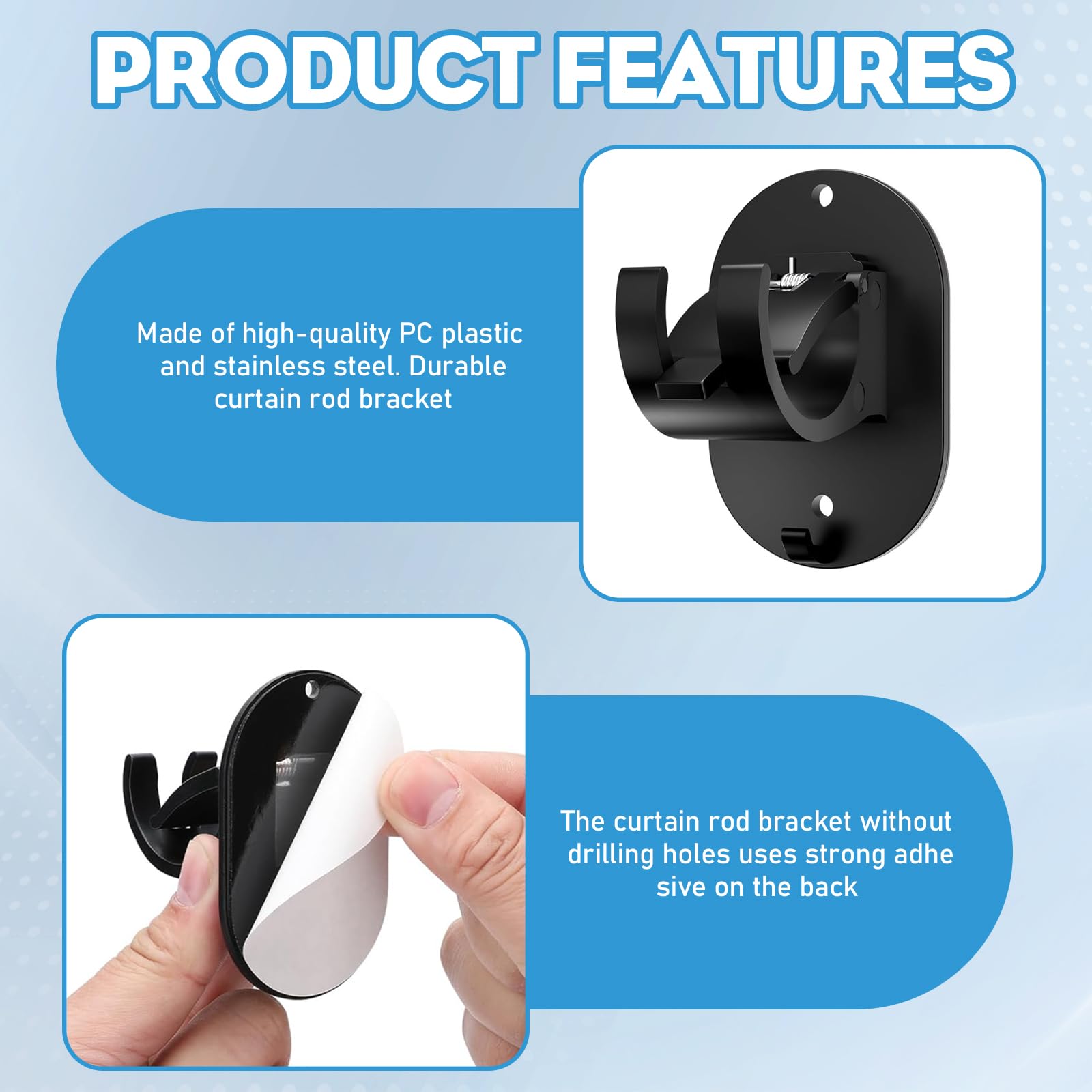 Ganci Per Tende Senza Bucare - 4 Pezzi Autoadesivi, Per Bastoni Fino A 4cm, Trasparenti - Foto 8