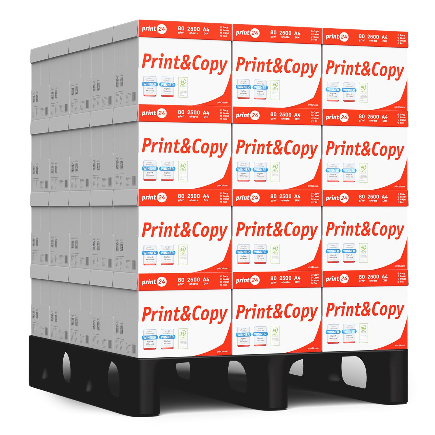 Papel multiusos para impresora, Folios A4, 80g, 150.000 Hojas, 60 Paquetes de 2.500, Color blanco, PEFC