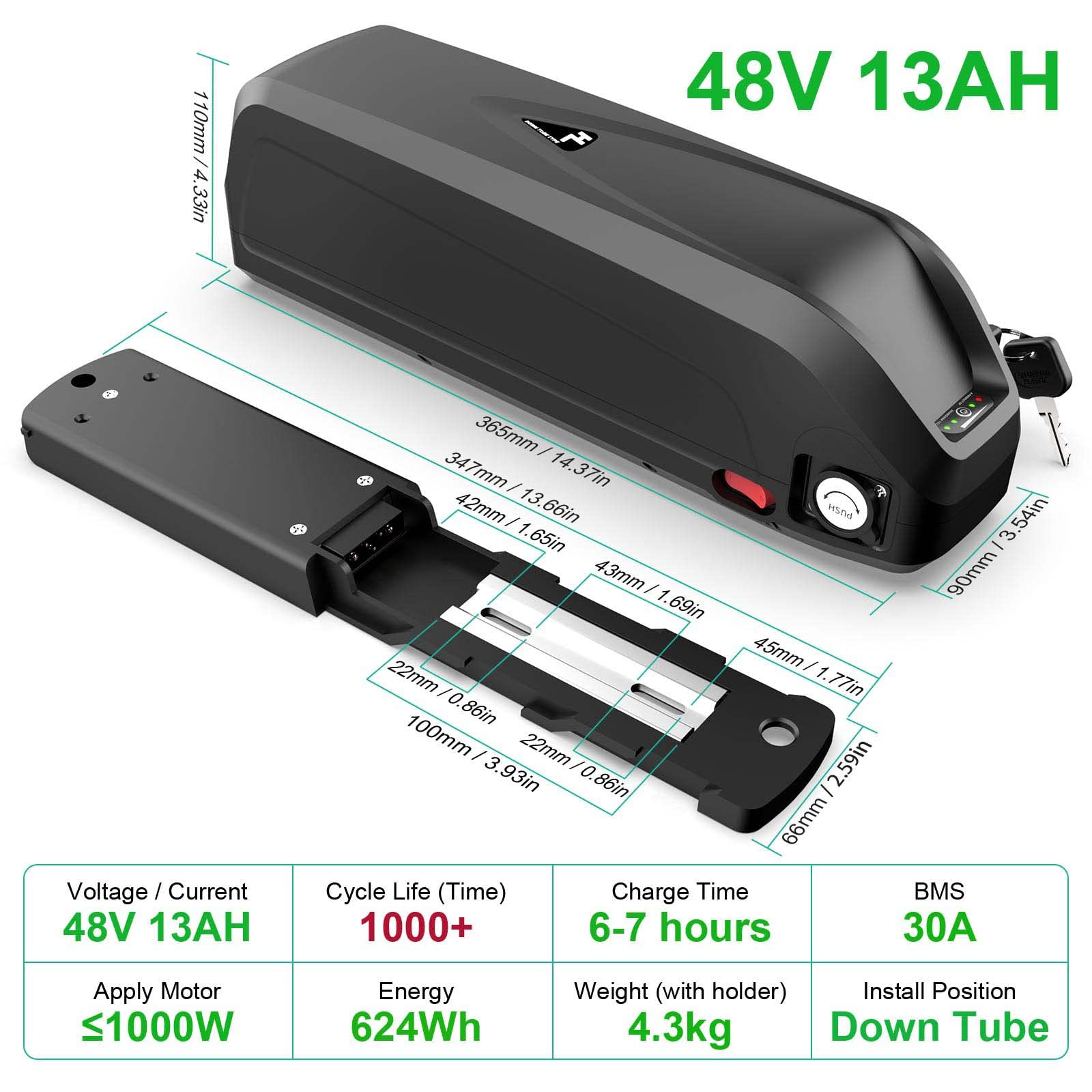 Unit Pack Power(A Grade-Zelle) 36V 48V 52V Ebike Akku 13-20Ah - Ebike Batterie passt für 1000W / 750W / 500W für Elektrofahrrad - Hailong Lithium-Ionen-Akku